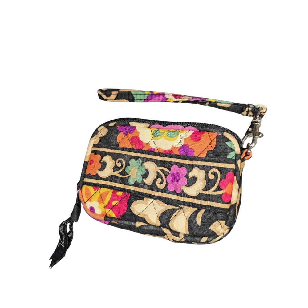 Vera Bradley Wristlet Wallet Zip Pouch Clutch Floral Quilted‎ Black